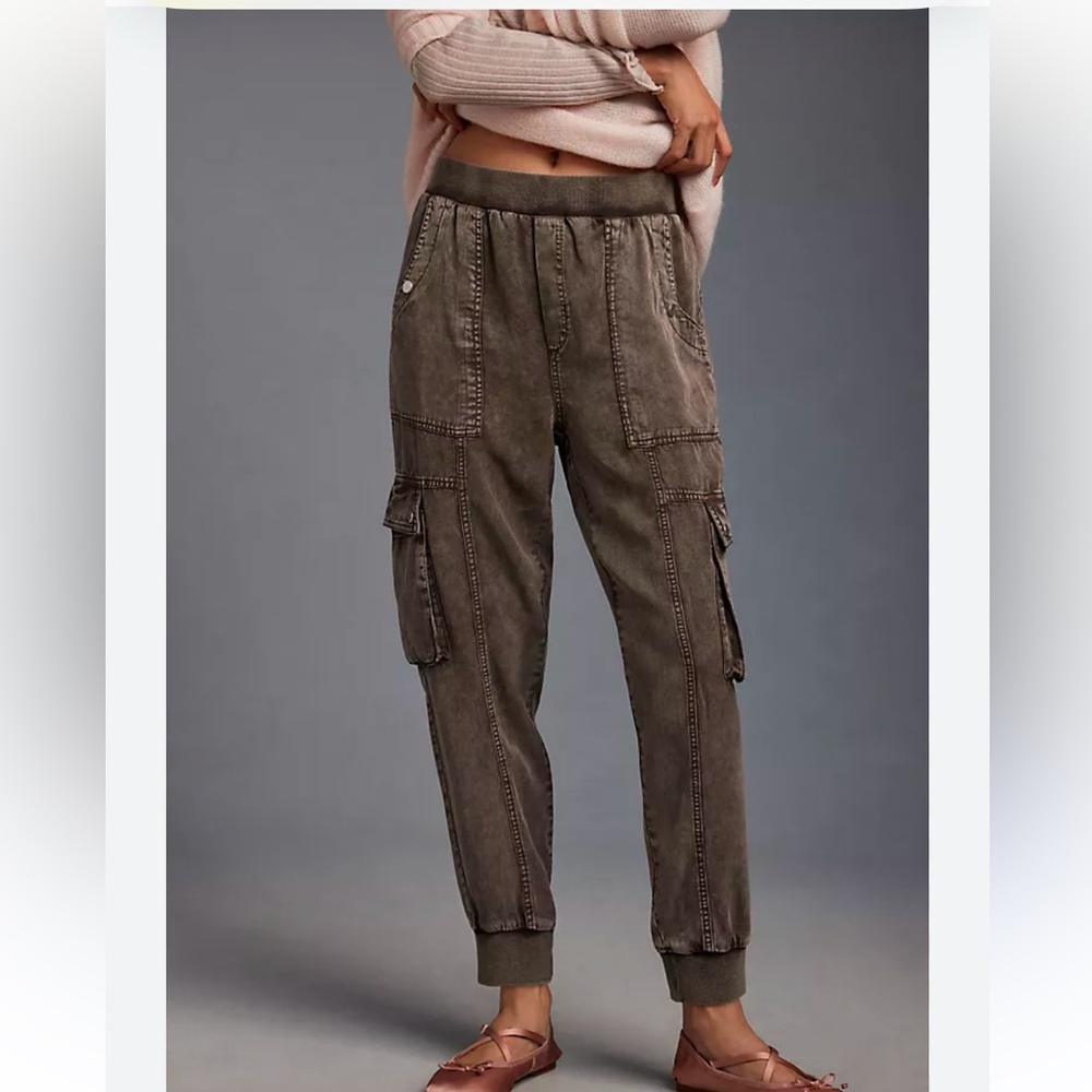 100% Linen Cargo Jogger Pants Charcoal Utility Boho Lagenlook Size M